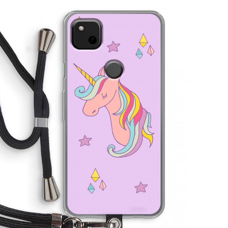 Roze eenhoorn: Pixel 4a Transparant Hoesje met koord