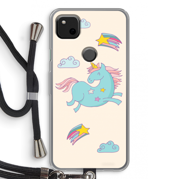 Vliegende eenhoorn: Pixel 4a Transparant Hoesje met koord