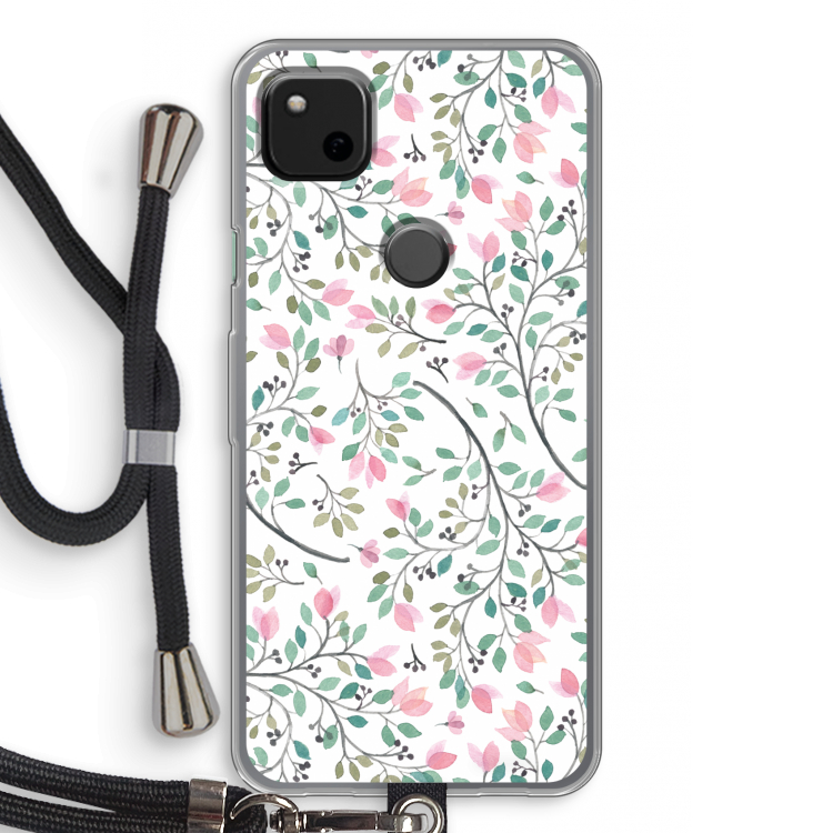 Sierlijke bloemen: Pixel 4a Transparant Hoesje met koord