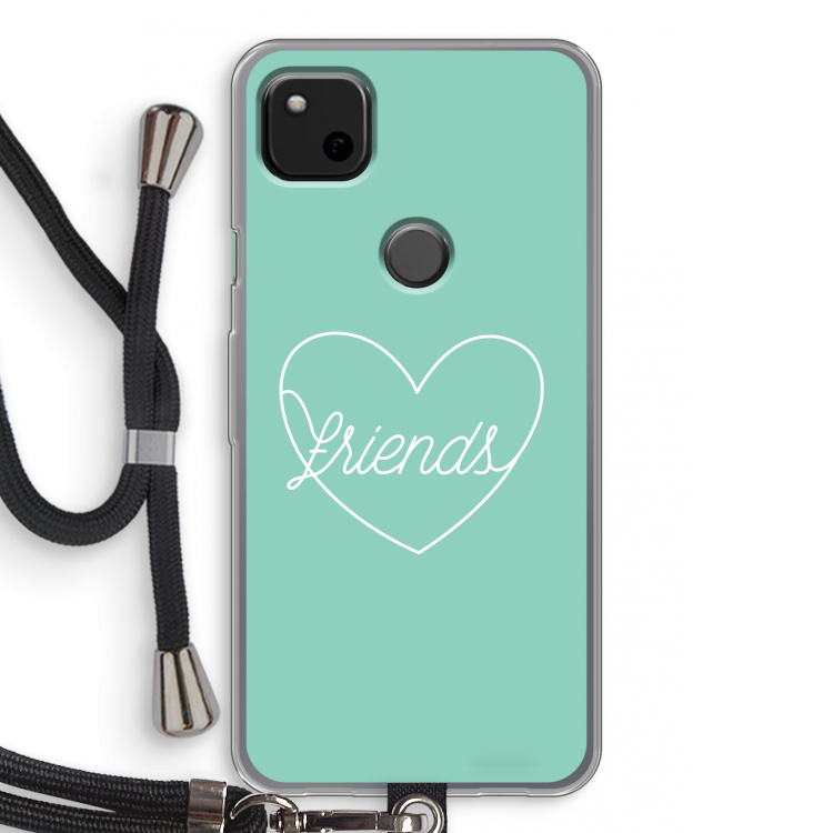 Friends heart pastel: Pixel 4a Transparant Hoesje met koord