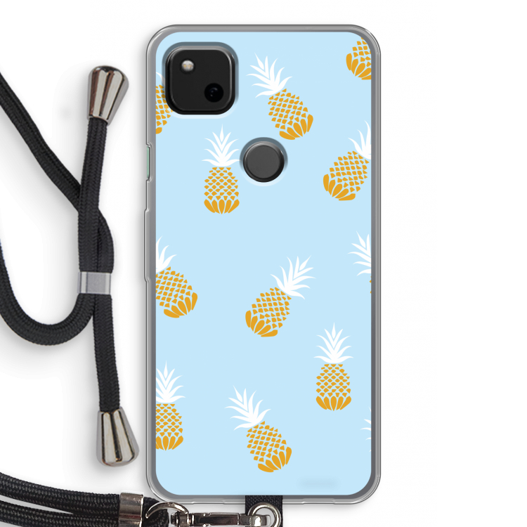 Ananasjes: Pixel 4a Transparant Hoesje met koord