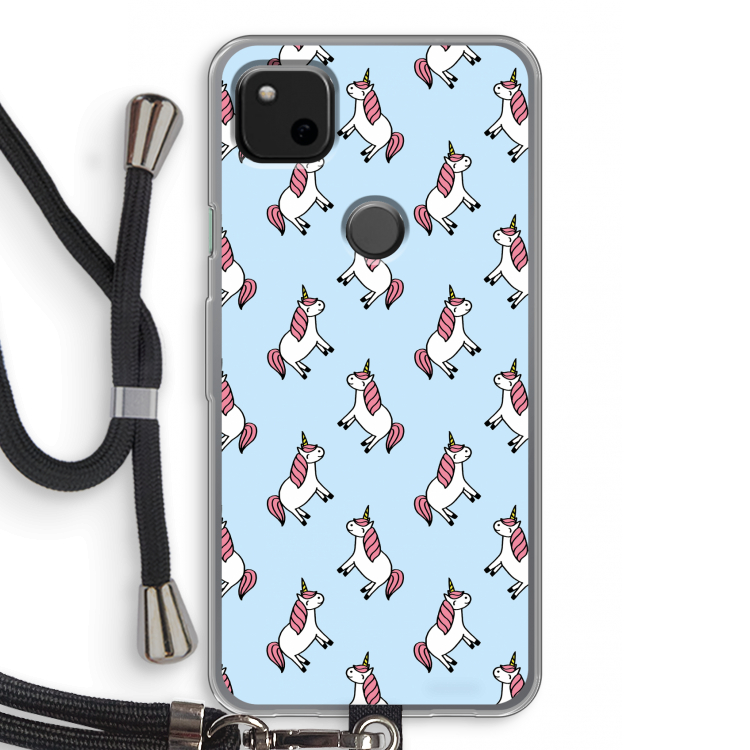 Eenhoorns overal: Pixel 4a Transparant Hoesje met koord