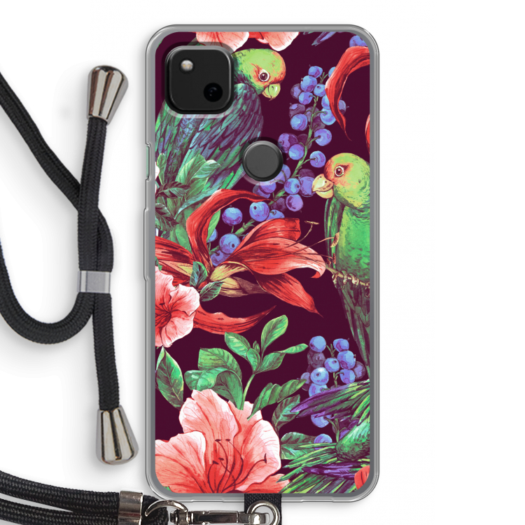 Papegaaien: Pixel 4a Transparant Hoesje met koord