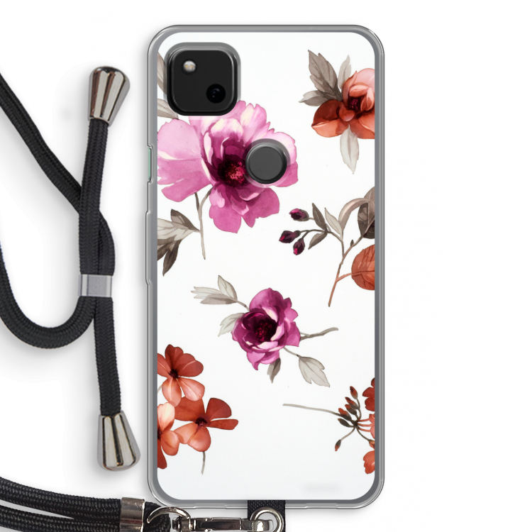 Geschilderde bloemen: Pixel 4a Transparant Hoesje met koord