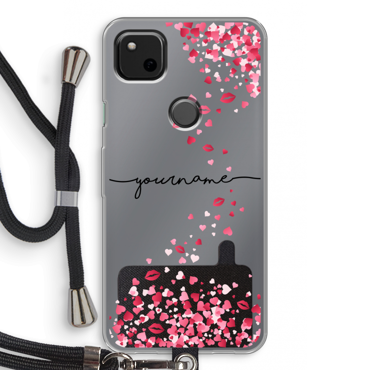 Hartjes en kusjes: Pixel 4a Transparant Hoesje met koord