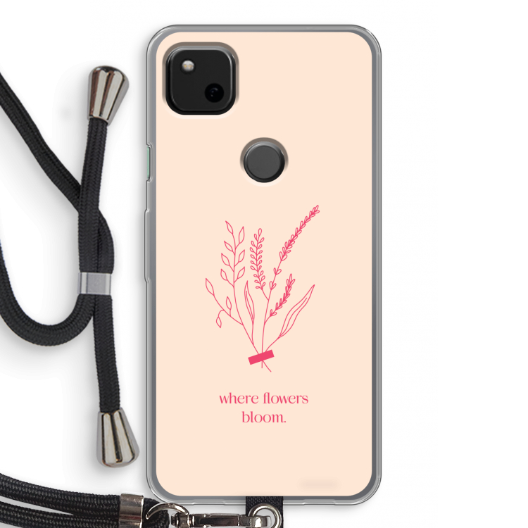 Where flowers bloom: Pixel 4a Transparant Hoesje met koord