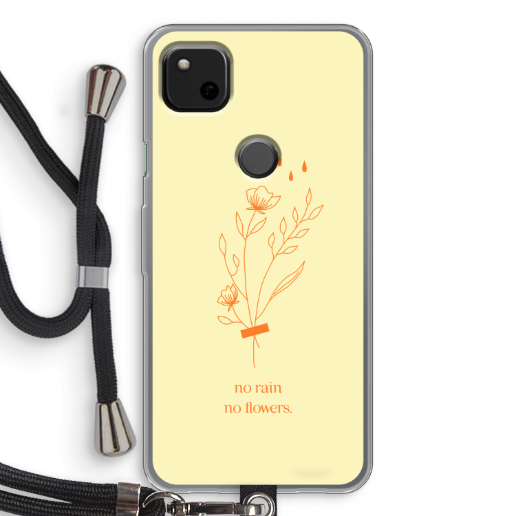 No rain no flowers: Pixel 4a Transparant Hoesje met koord