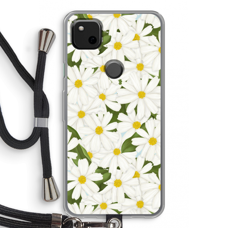 Summer Daisies: Pixel 4a Transparant Hoesje met koord