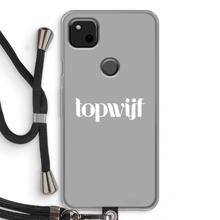 Topwijf Grijs Wit: Pixel 4a Transparant Hoesje met koord