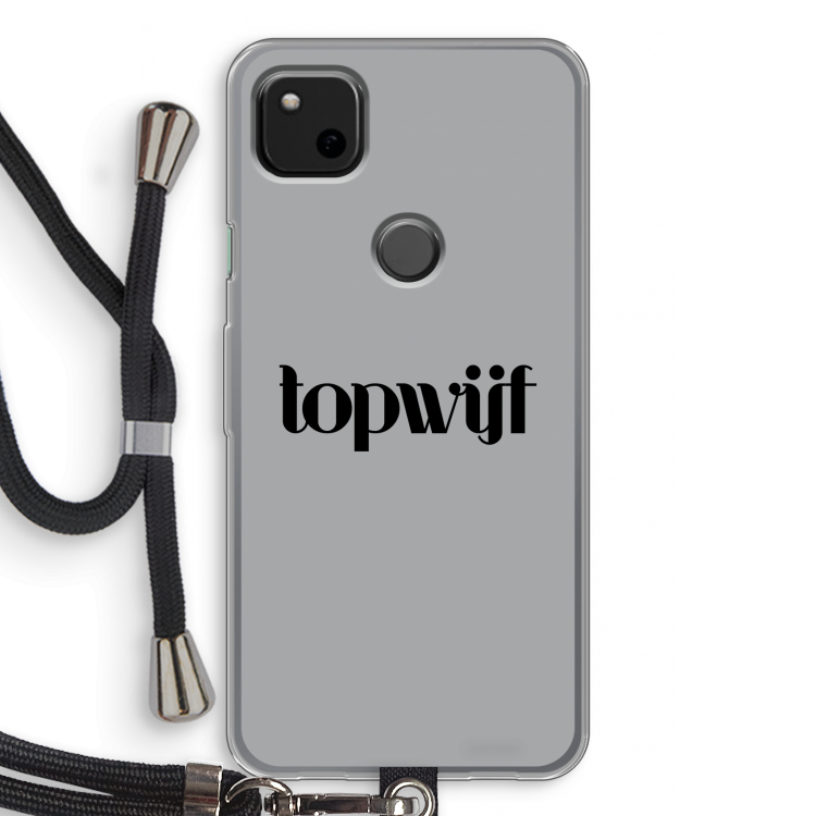 Topwijf Grijs Zwart: Pixel 4a Transparant Hoesje met koord