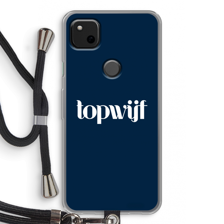 Topwijf Navy: Pixel 4a Transparant Hoesje met koord