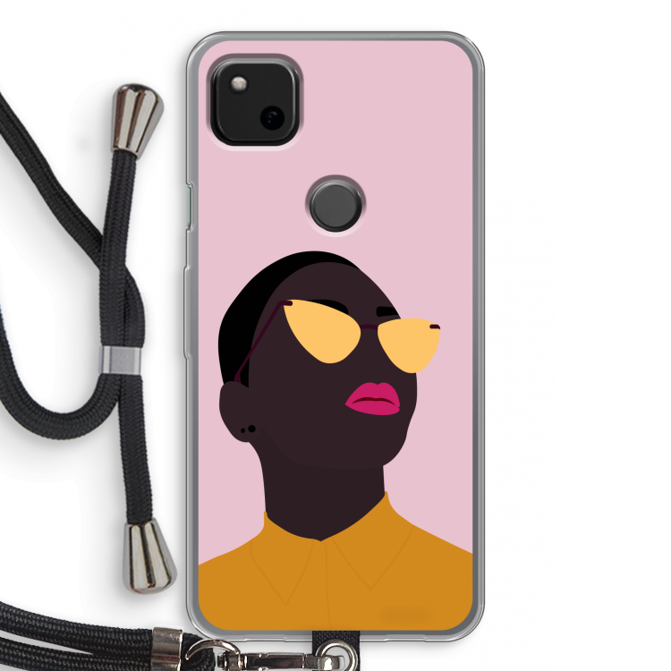 Yellow glasses: Pixel 4a Transparant Hoesje met koord