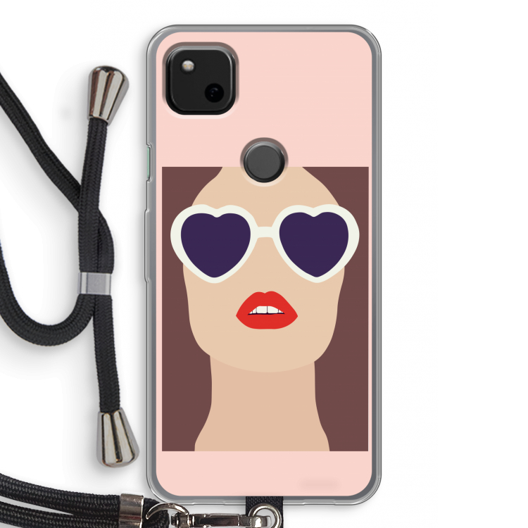 Red lips: Pixel 4a Transparant Hoesje met koord