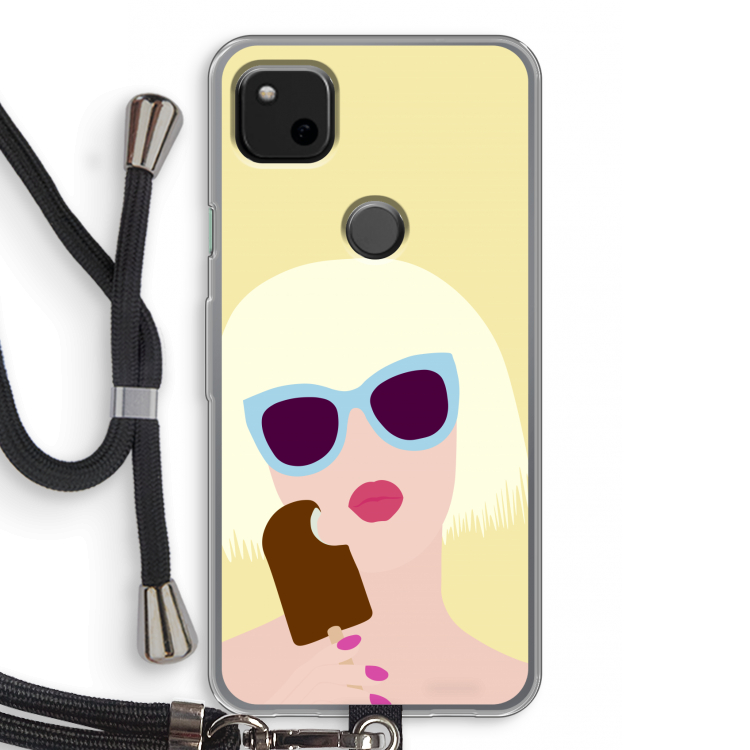 Ice cream: Pixel 4a Transparant Hoesje met koord
