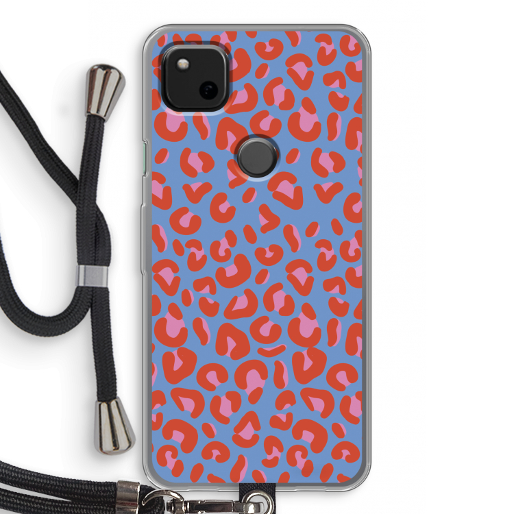Leopard blue: Pixel 4a Transparant Hoesje met koord
