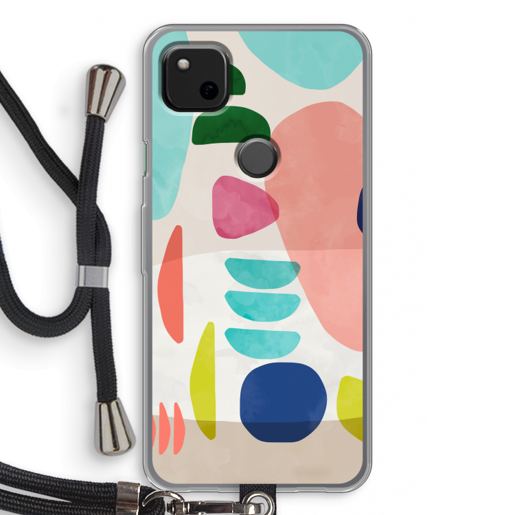 Bold Rounded Shapes: Pixel 4a Transparant Hoesje met koord