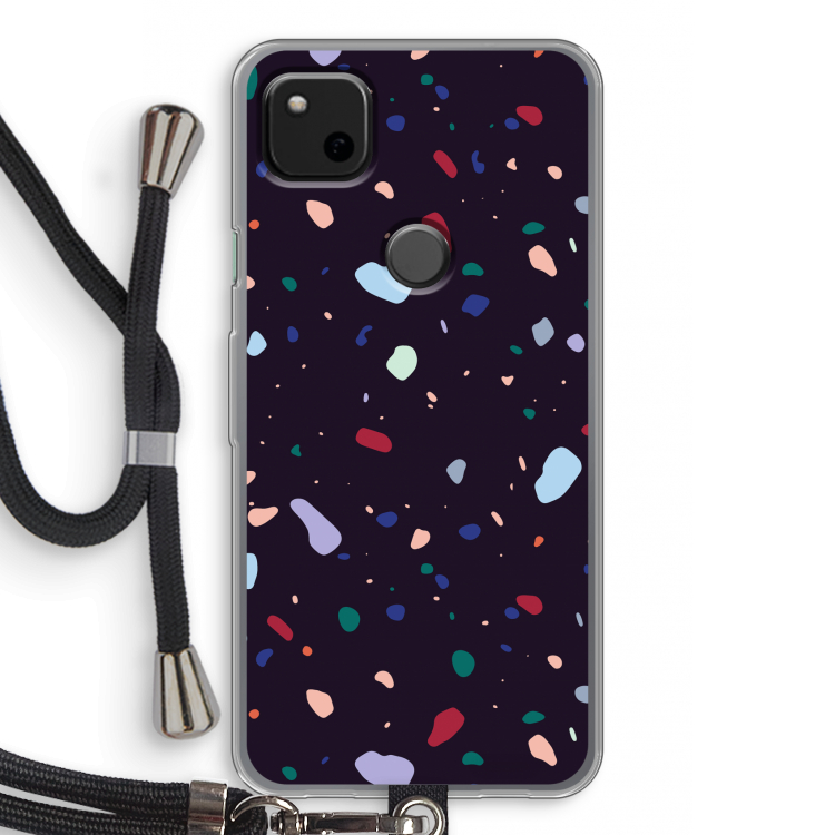 Dark Rounded Terrazzo: Pixel 4a Transparant Hoesje met koord