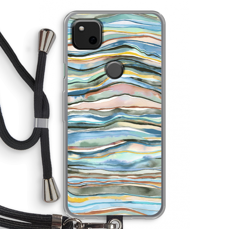 Watercolor Agate: Pixel 4a Transparant Hoesje met koord