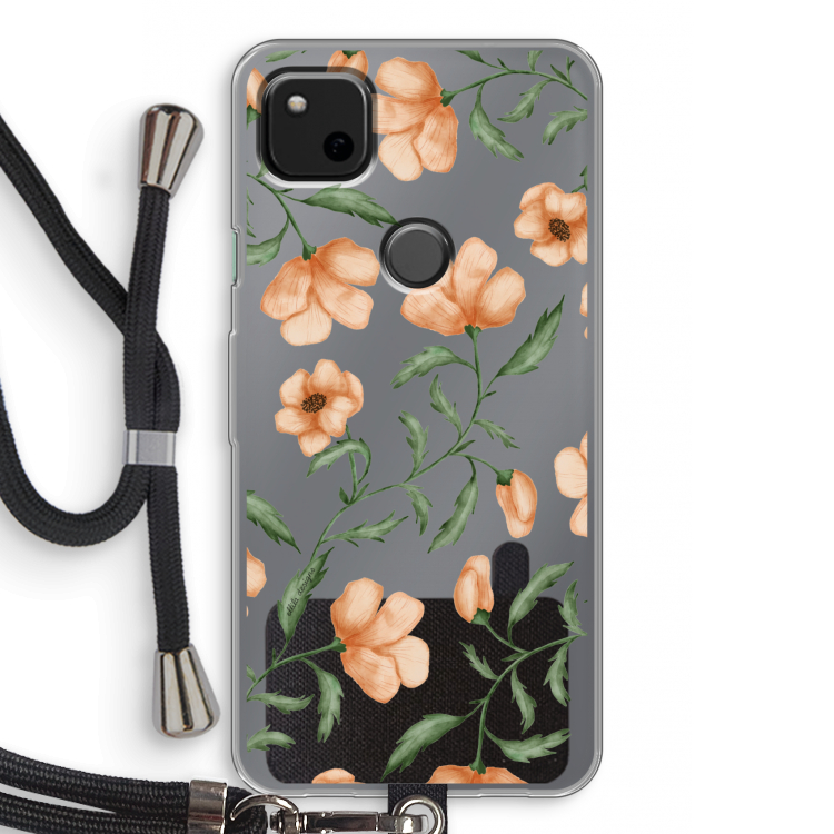 Peachy flowers: Pixel 4a Transparant Hoesje met koord