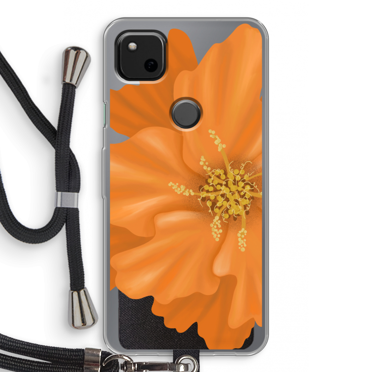 Orange Ellila flower: Pixel 4a Transparant Hoesje met koord