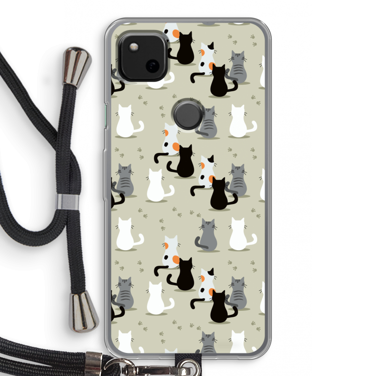 Katten: Pixel 4a Transparant Hoesje met koord