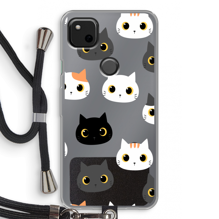 Katten: Pixel 4a Transparant Hoesje met koord