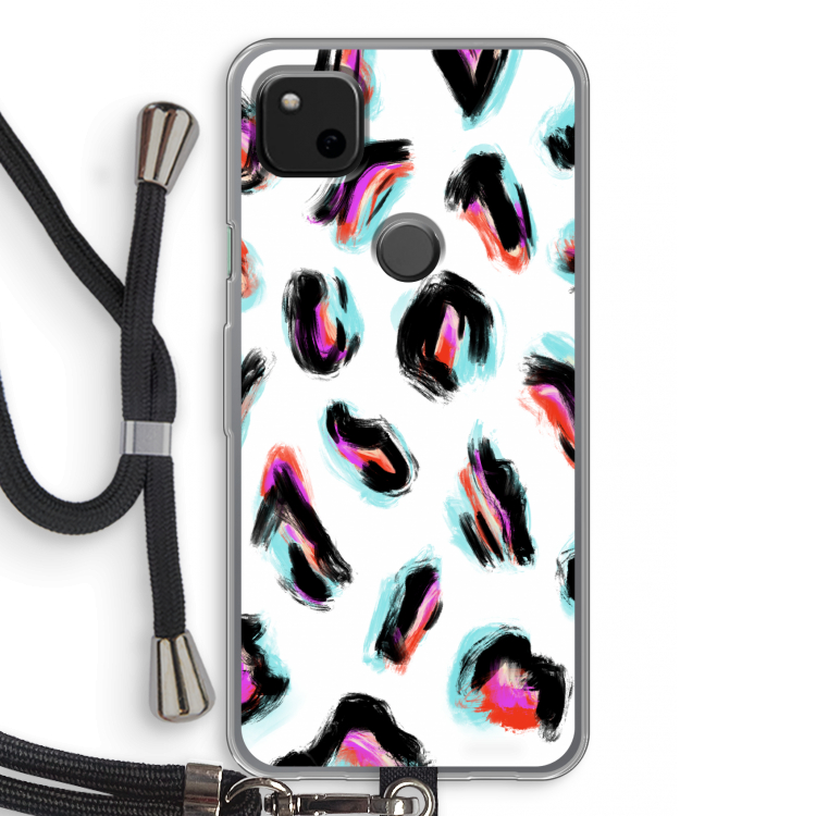 Cheetah color: Pixel 4a Transparant Hoesje met koord