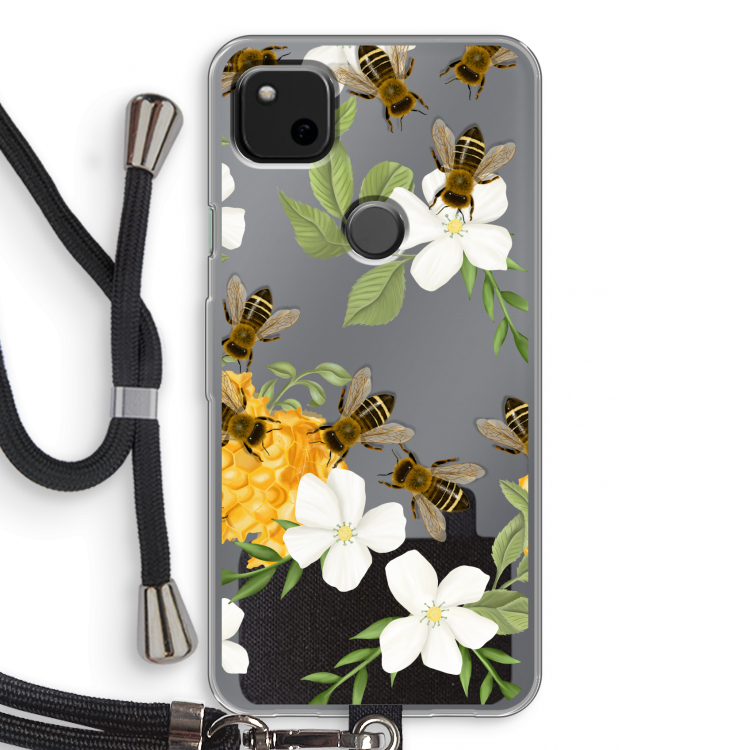 No flowers without bees: Pixel 4a Transparant Hoesje met koord