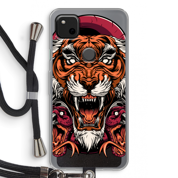 Tiger and Rattlesnakes: Pixel 4a Transparant Hoesje met koord