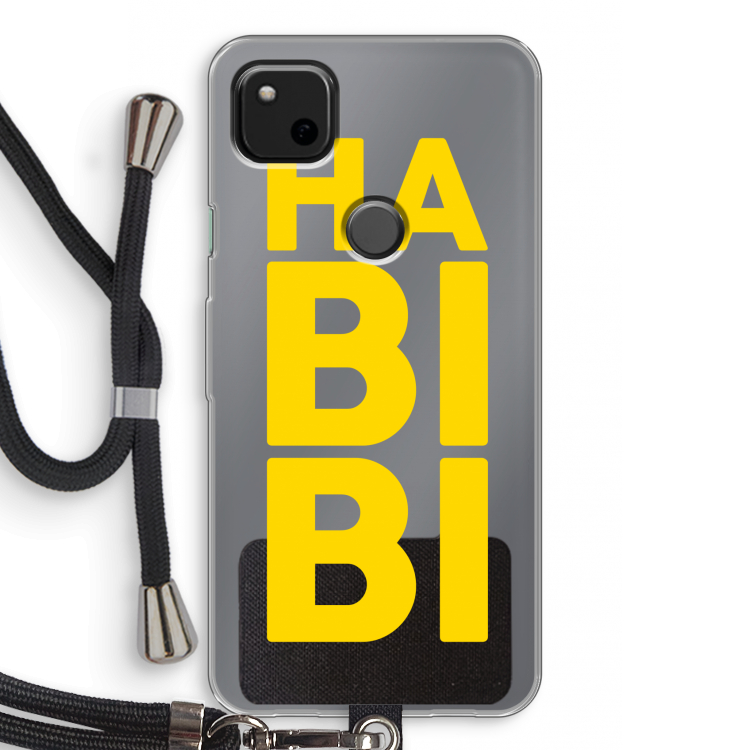 Habibi Blue: Pixel 4a Transparant Hoesje met koord