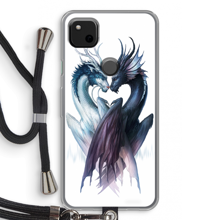 Yin Yang Dragons: Pixel 4a Transparant Hoesje met koord