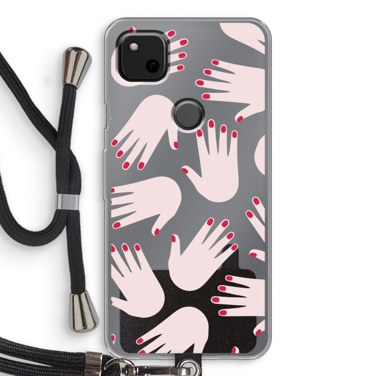 Hands pink: Pixel 4a Transparant Hoesje met koord