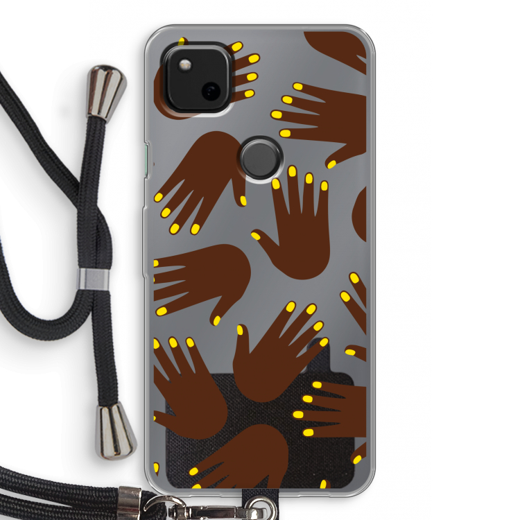 Hands dark: Pixel 4a Transparant Hoesje met koord