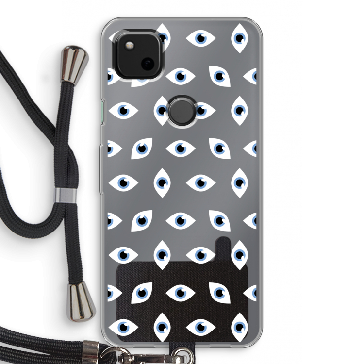 Eyes pattern: Pixel 4a Transparant Hoesje met koord