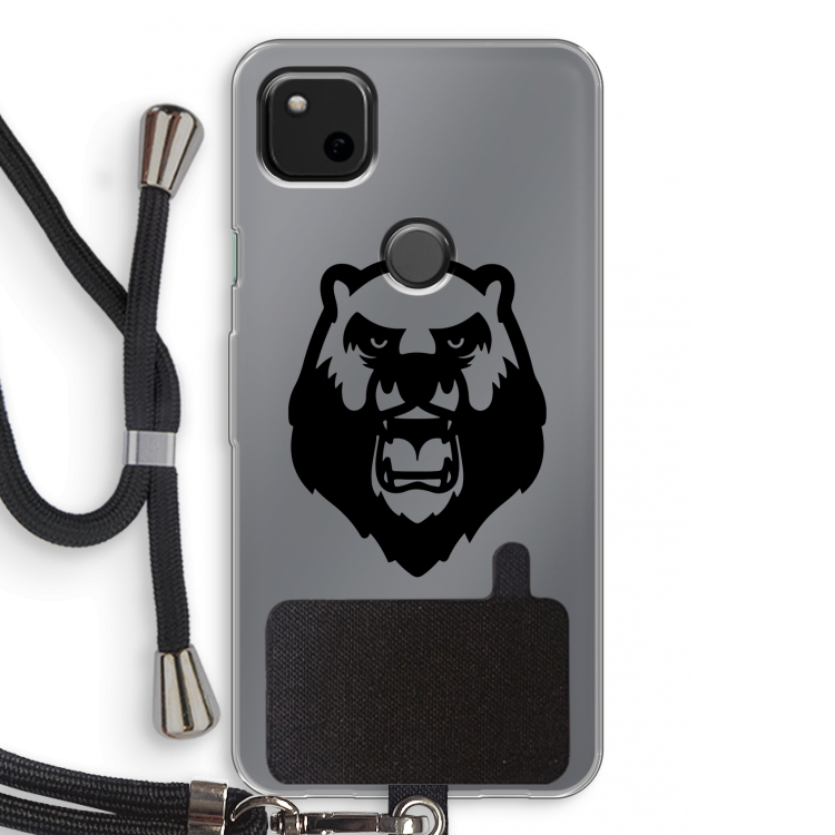 Angry Bear (black): Pixel 4a Transparant Hoesje met koord