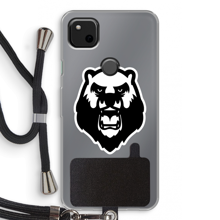 Angry Bear (white): Pixel 4a Transparant Hoesje met koord