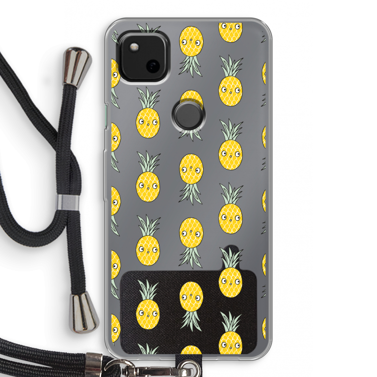 Ananas: Pixel 4a Transparant Hoesje met koord