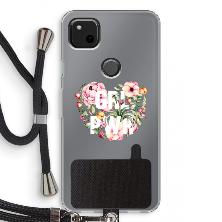 GRL PWR Flower: Pixel 4a Transparant Hoesje met koord