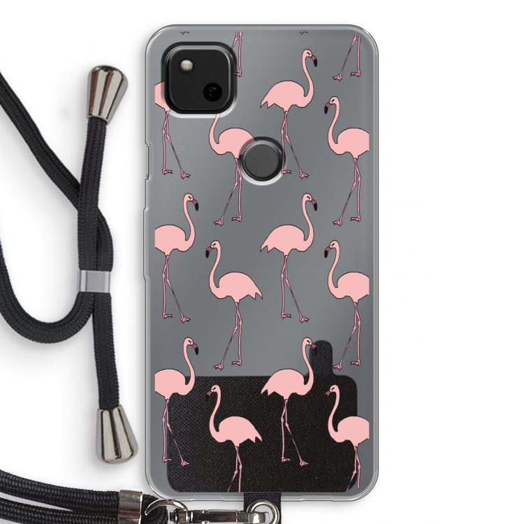 Anything Flamingoes: Pixel 4a Transparant Hoesje met koord