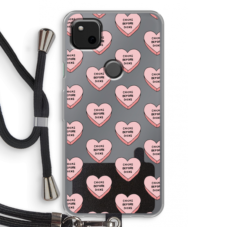 Chicks before dicks: Pixel 4a Transparant Hoesje met koord