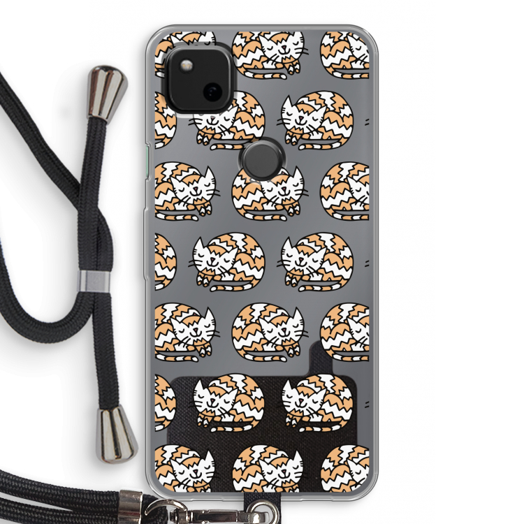 Slapende poes: Pixel 4a Transparant Hoesje met koord