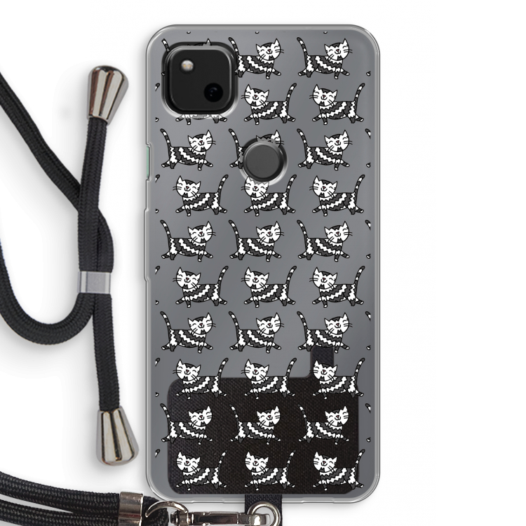 Zwarte poes: Pixel 4a Transparant Hoesje met koord