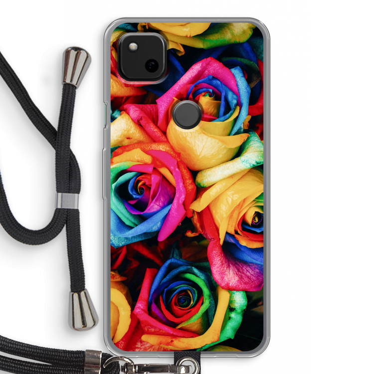 Neon bloemen: Pixel 4a Transparant Hoesje met koord