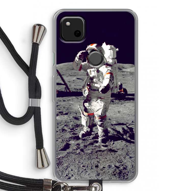 Spaceman: Pixel 4a Transparant Hoesje met koord