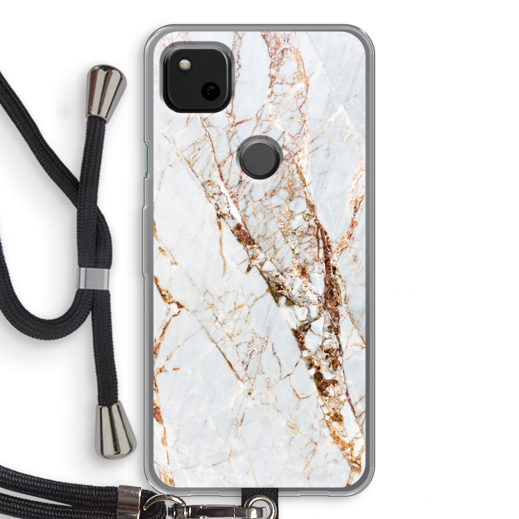 Goud marmer: Pixel 4a Transparant Hoesje met koord