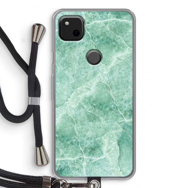 Groen marmer: Pixel 4a Transparant Hoesje met koord