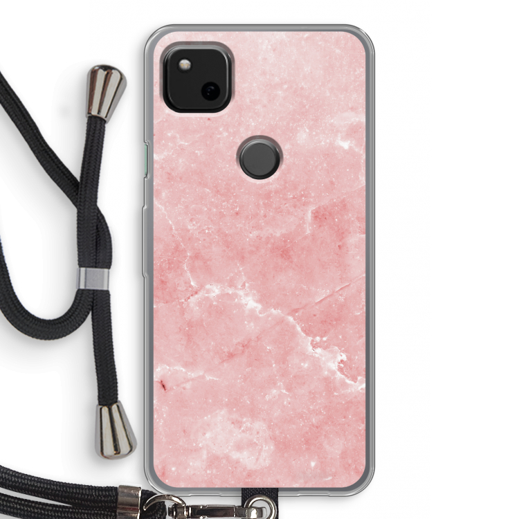 Roze marmer: Pixel 4a Transparant Hoesje met koord