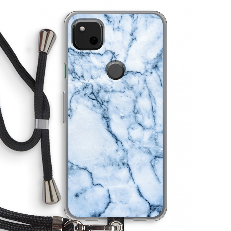 Blauw marmer: Pixel 4a Transparant Hoesje met koord