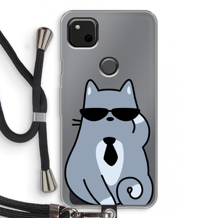 Cool cat: Pixel 4a Transparant Hoesje met koord