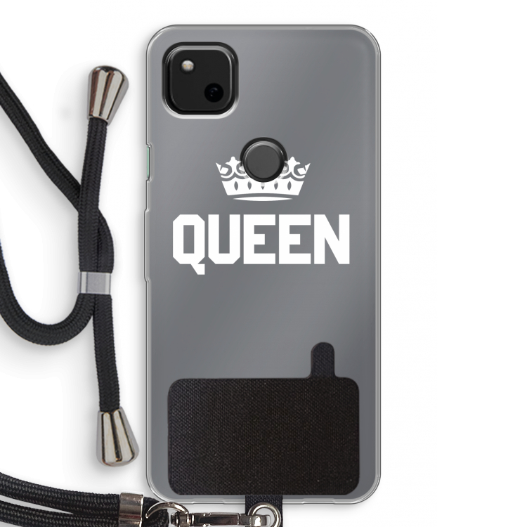 Queen zwart: Pixel 4a Transparant Hoesje met koord